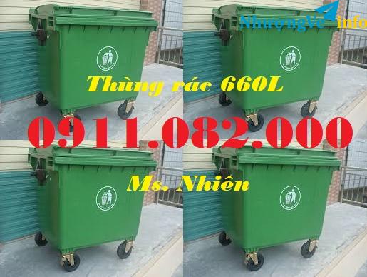 Ảnh Cung cấp thùng rác 660 lít giá rẻ, thùng rác 660 lít màu xanh, thùng rác 660 lít 4 bánh- lh 0911082000