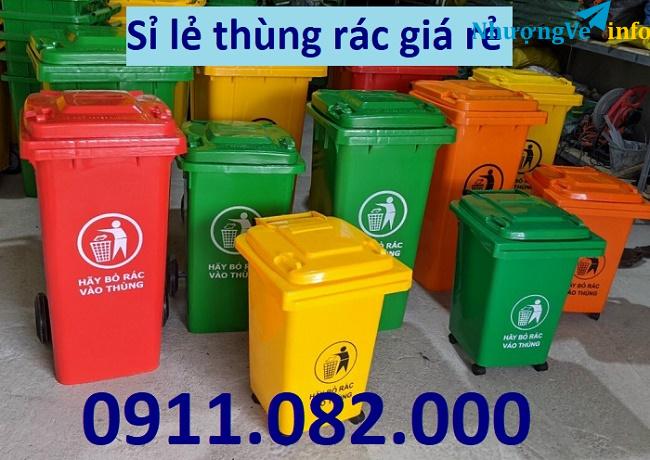 Ảnh Thùng rác 660 lít giá rẻ tại hậu giang- thùng rác 120L 240L xanh, cam, vàng- nắp kín- lh 0911082000