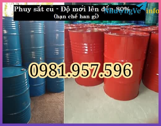 Ảnh Phuy sắt 2 nắp vặn, thùng phuy thép cũ, phuy sắt 200L cũ