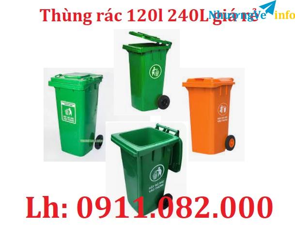 Ảnh Thùng rác nhựa giá tốt- lh 0911082000- thùng rác 120l 240 nắp kín màu xanh