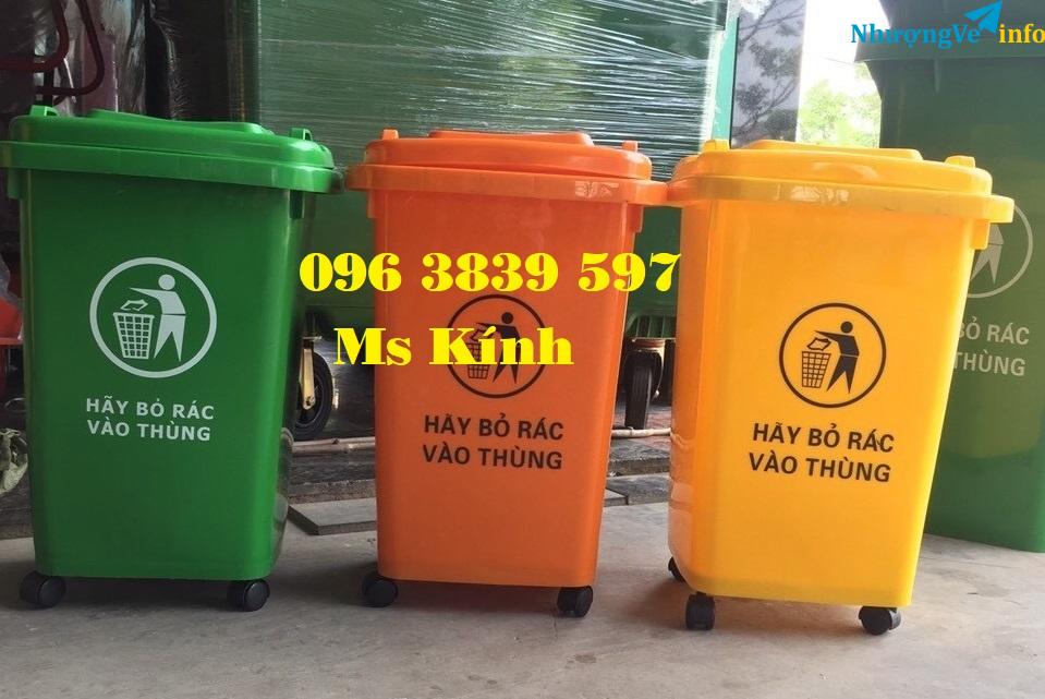 Ảnh Bán thùng rác nhựa 60 lít nắp kín có bánh xe, thùng rác gia đình - 096 3839 597 Ms Kính