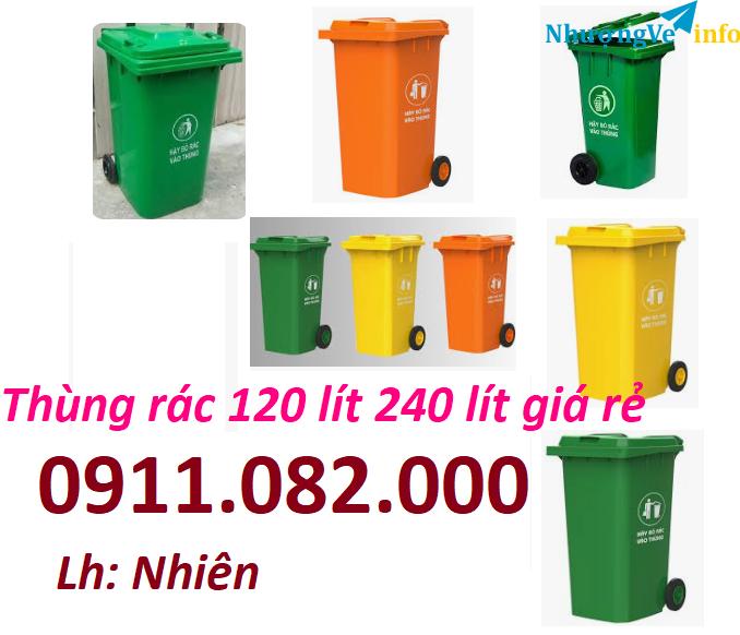 Ảnh Thùng rác 120 lít, 240 lít màu xanh, cam, vàng giá rẻ tại an giang- thùng đựng rác- lh 0911082000
