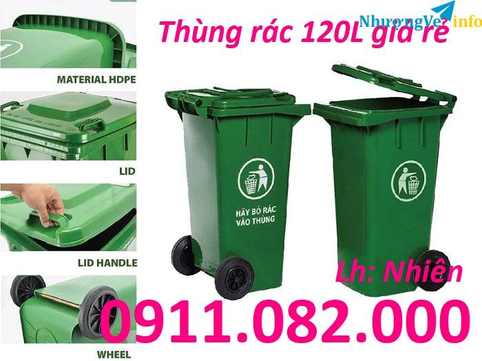 Ảnh Bán thùng rác 120L giá rẻ- thùng rác 120L màu xanh nắp kín- lh 0911082000