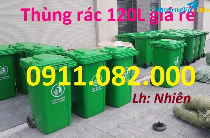 Ảnh Bán thùng rác 120L giá rẻ- thùng rác 120L màu xanh nắp kín- lh 0911082000